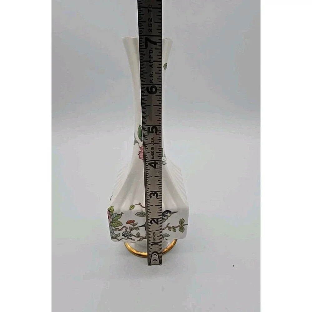 Aynsley Fine Bone China Pembroke Bud Vase England Bird Floral Transferware